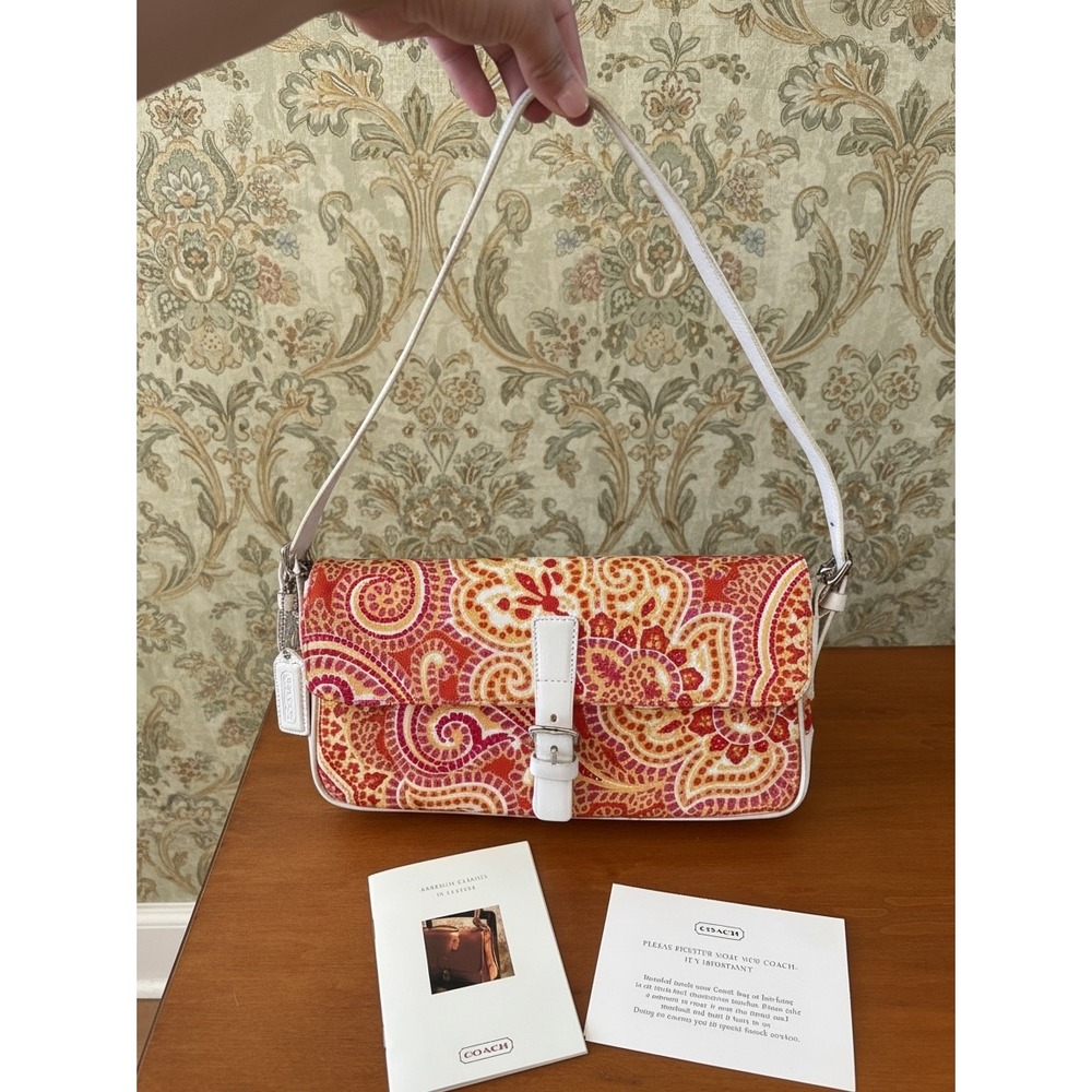 Vintage 2000 Coach Hampton Paisley Flap Shoulder Bag 8106 Pink Orange Y2K